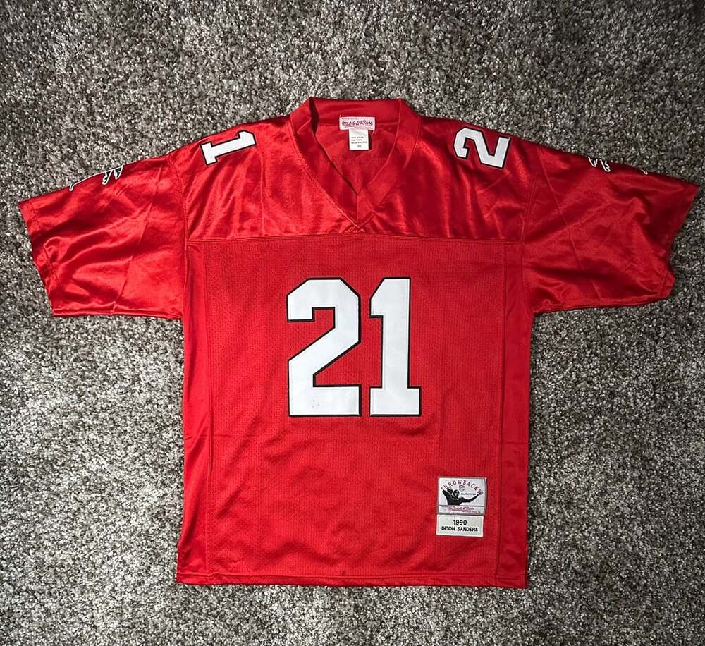 Mitchell & Ness Deion Sanders Atlanta Falcons Jersey Size 50 Red Throwback